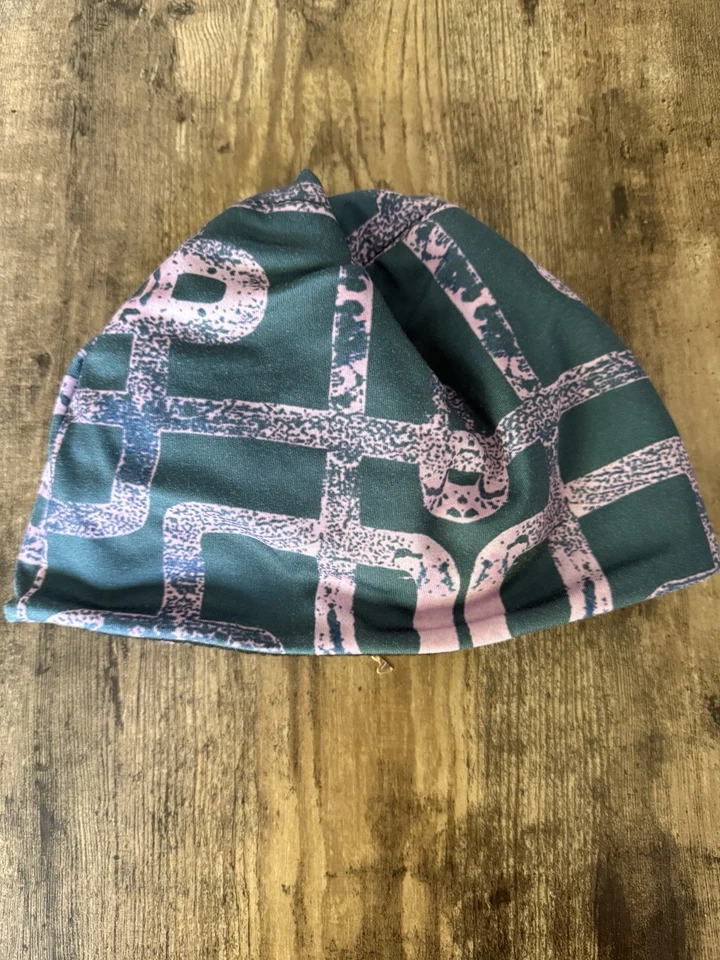 Chapéu de esqui Skida forrado de lã verde rosa padrão abstrato gorro atlético - Imagem 2 de 4