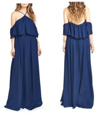 NWT Show Me Your Mumu Rebecca Ruffle Off Shoulder Maxi Dress Size XS Navy