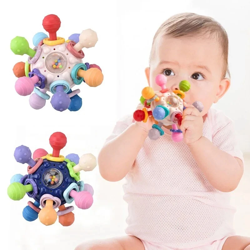 Juguetes para Bebés de 0 a 12 Meses Sonajero Giratorio Bola Mordedor de Silicona