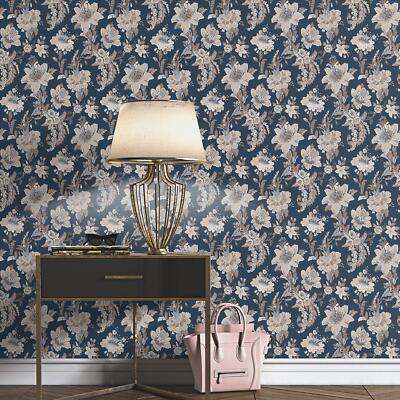 Abode Edward Floral Wallpaper 05550-44 Navy Blue Botanical Damask Style Erismann