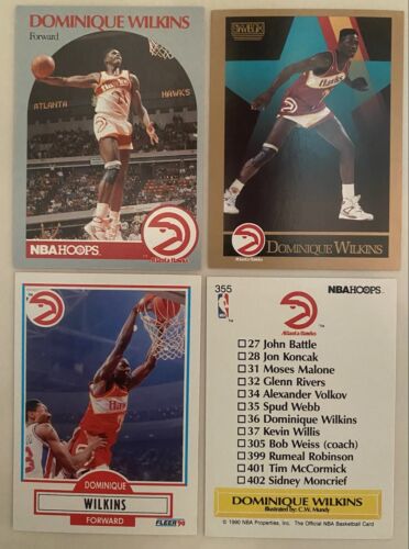 Set of (4) Basketball Cards Dominique Wilkins 1990 Hoops, Skybox and Fleer - Photo 1 sur 2
