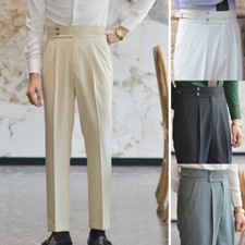 Men Gurkha British Style Pants Naples High Waist Straight Business Long Trousers