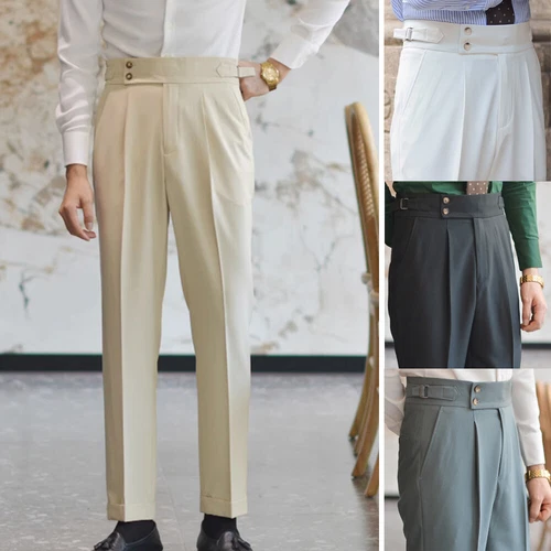 Hombres Pantalones Largos Rectos Gurkha Negocios Estilo Británico Pantalones Nápoles Cintura Alta - Imagen 2 de 26
