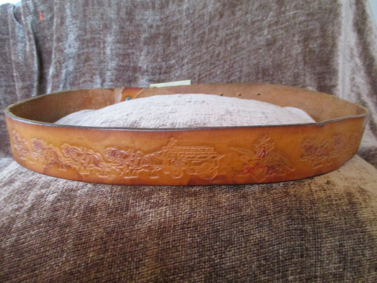 Men's Vintage Budweiser Tooled Clydesdales Leather Belt and