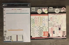 Lot of 3 The Happy Planner 40pc Paper,384pc shape stickers & 697pc stickers