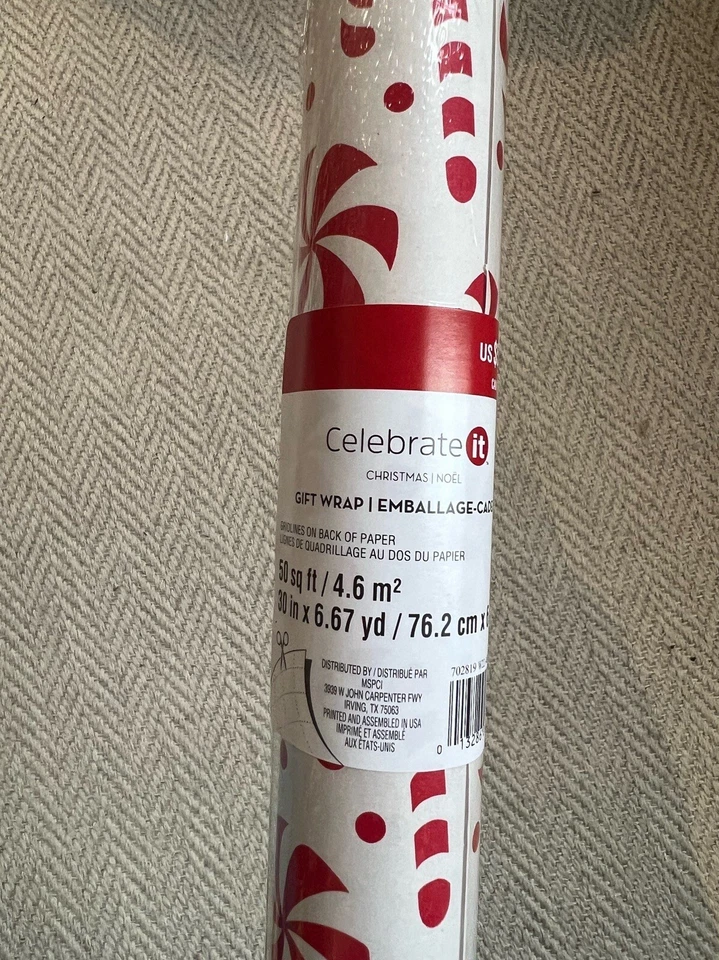 BRAND NEW Celebrate It RED AND WHITE CANDY Wrapping Paper 30 in x 50 sq ft - Image 2 of 2