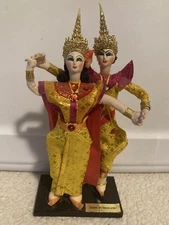 THAI CLASSIC DOLLS THAILAND DANCE COUPLE GOLD PINK COSTUME CEREMONIAL HEADDRESS