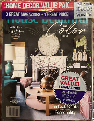 House Beautiful · Elle Decor ·Veranda · 3 Magazine Value Pack · The Color Issue