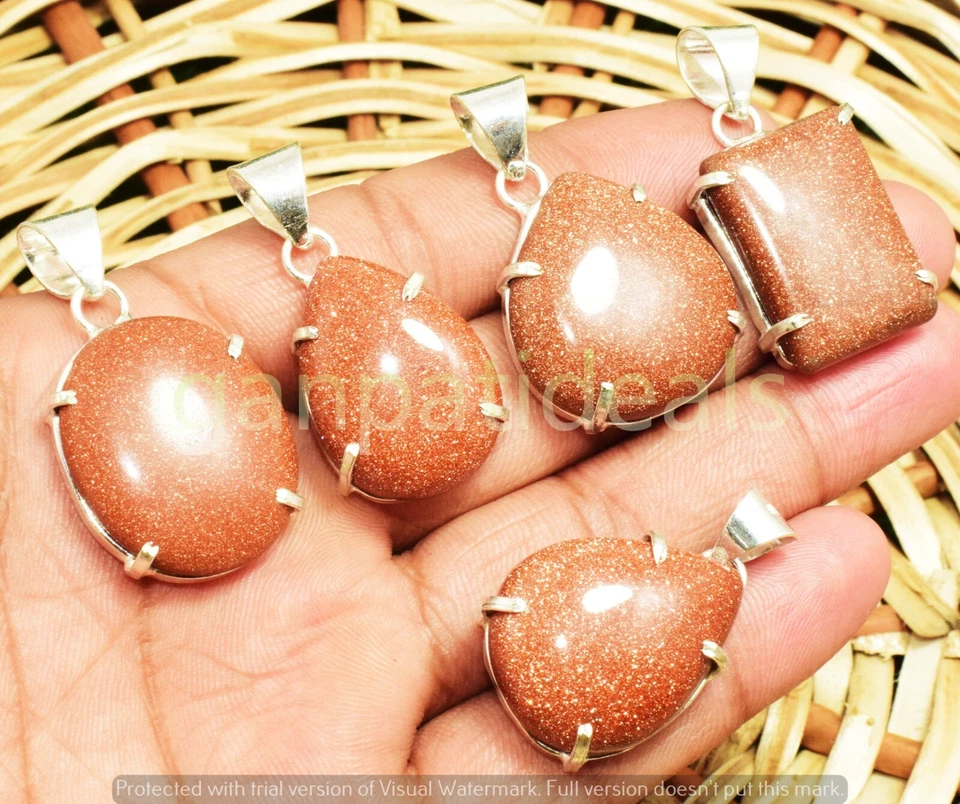 ¡Venta a granel! Lote al por mayor de colgantes de piedras preciosas de piedra solar joyas enchapadas en plata 925 Foto 4 de 4