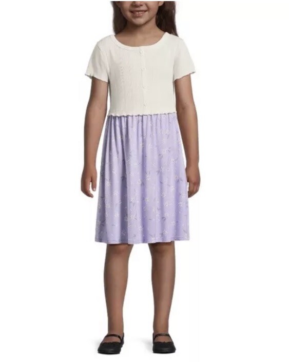 Wonder Nation Girls Delicate Ivory/Purple Short Sleeve Cardigan Dress Large Plus