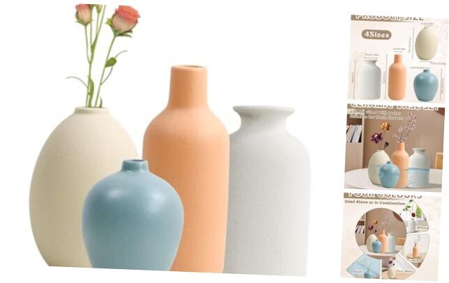 Ceramic Vase Set of 4 Vase for Flowers Bathroom Vase Coloful Ceramic Vase White