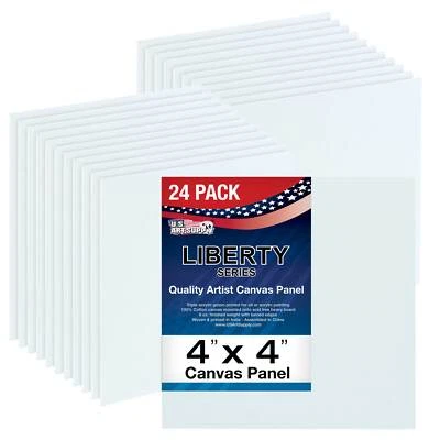 U.S. ART SUPPLY Blank Cotton Canvas Panels 4"x4" 24 Pack Mounted Art Boards Paint Supplies Craft