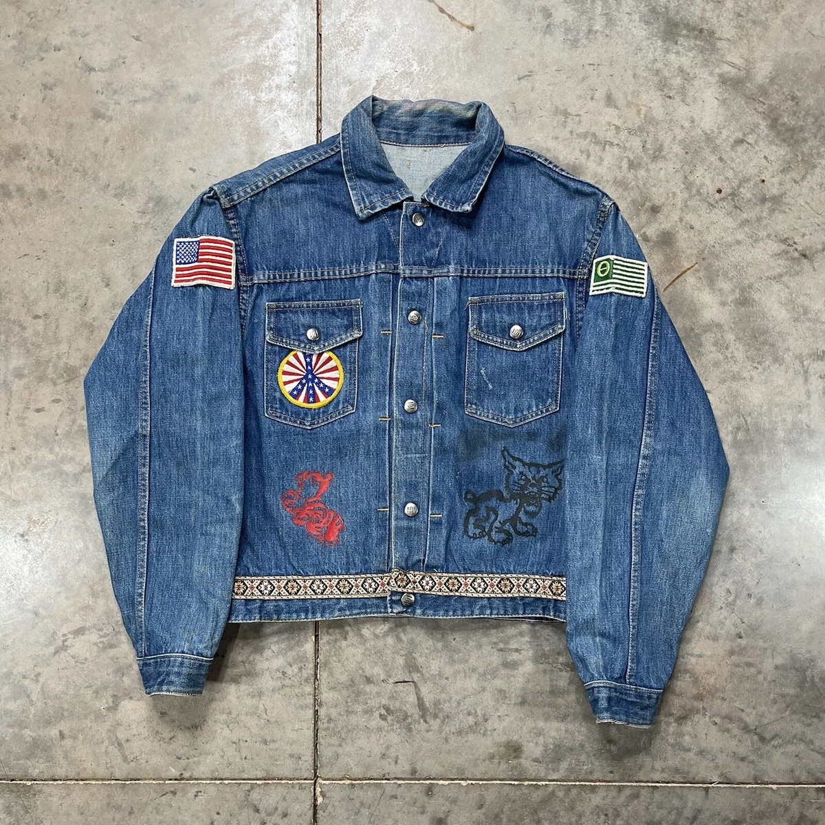 Vintage Montgomery Ward Selvedge Denim Jacket 50s 60s 101 Patches Art Pleated
