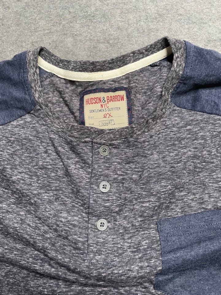 Camisa Hudson & Barrow Henley Manga Larga Medio Botón Talla 2X Azul Gris Foto 2 de 4