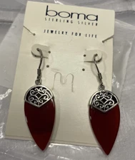 Large BOMA CARNELIAN Teardrop Earrings Vintage 925 Sterling Silver Gemstone 2"