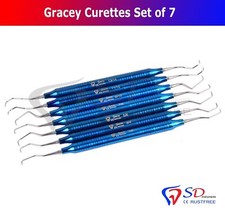 Titanium Coated Dental Gracey Curettes Set of 7 Periodontal Scaler Calculus NEW