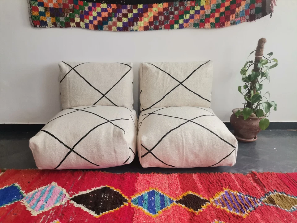 Moroccan Floor Cushion Set - 2 Seats Cushions + 2 Back Cushions + 4 Zipped bags - Image 2 of 4