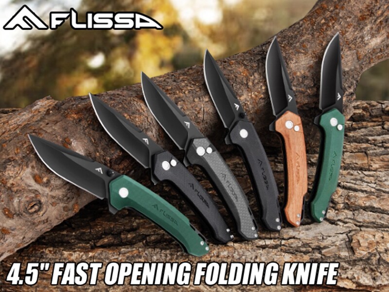 FLISSA Pocket Folding Knife, 3.2” D2 Blade Carbon Fiber Handle EDC