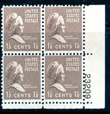 805 - 1938 1½¢ Martha Washington "Prexie" - Plate Block