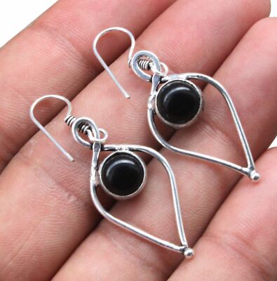 Black Onyx Onyx Gemstone Dangle Earring 925 Sterling Silver Overlay 