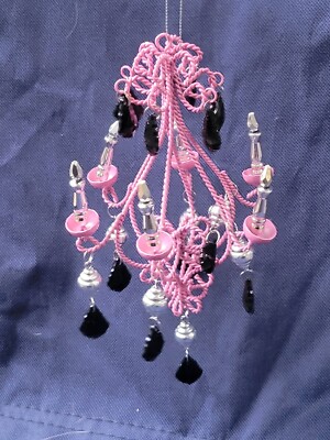 Gorgeous Beaded Pink & Black Chandelier Halloween Goth Christmas Ornament 
