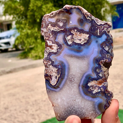 119G Natural blue striped agate slice mineral crystal sample Specimens