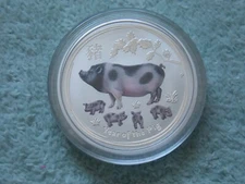 2019 Australian Silver Lunar Series II Colorized PIG 1/2 oz BU (from roll)