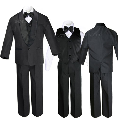 Black White Baby Kid Teen Boy Formal Wedding Shawl Lapel Satin Tuxedo Suit S-20 - Picture 2 of 11