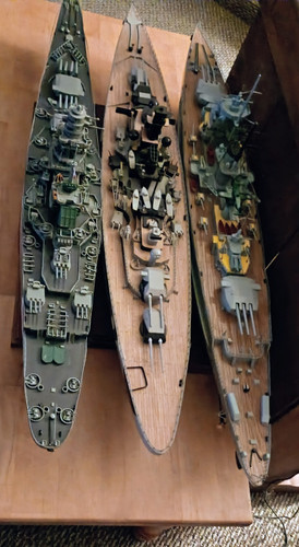 Lot of 3 Collectible Model Military Battleships Detailed Display Huge WW2 Ship