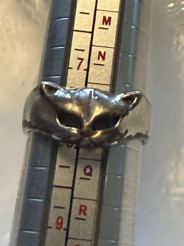 Vintage 1970's Sterling Silver Cat Face Ring Stamped 925 Size 8