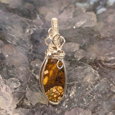 Orrenyra Queensland Natural Boulder Opal 10.00 ct Wire Wrapped S925 Silver Pe...