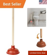 19-Inch Toilet Plunger with Wooden Handle   Heavy-Duty Rubber Cup for Toilets...