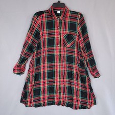 Old Navy Women's Black Red Plaid Shirt Dress M Rayon Long Sleeve