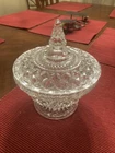 Vintage Anchor Hocking Heavy Glass Wexford Candy Dish With Lid Diamond Cut