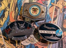 Lot 3 Vintage U.S. Navy Belt Buckles Bergamot Brass Works Military USA
