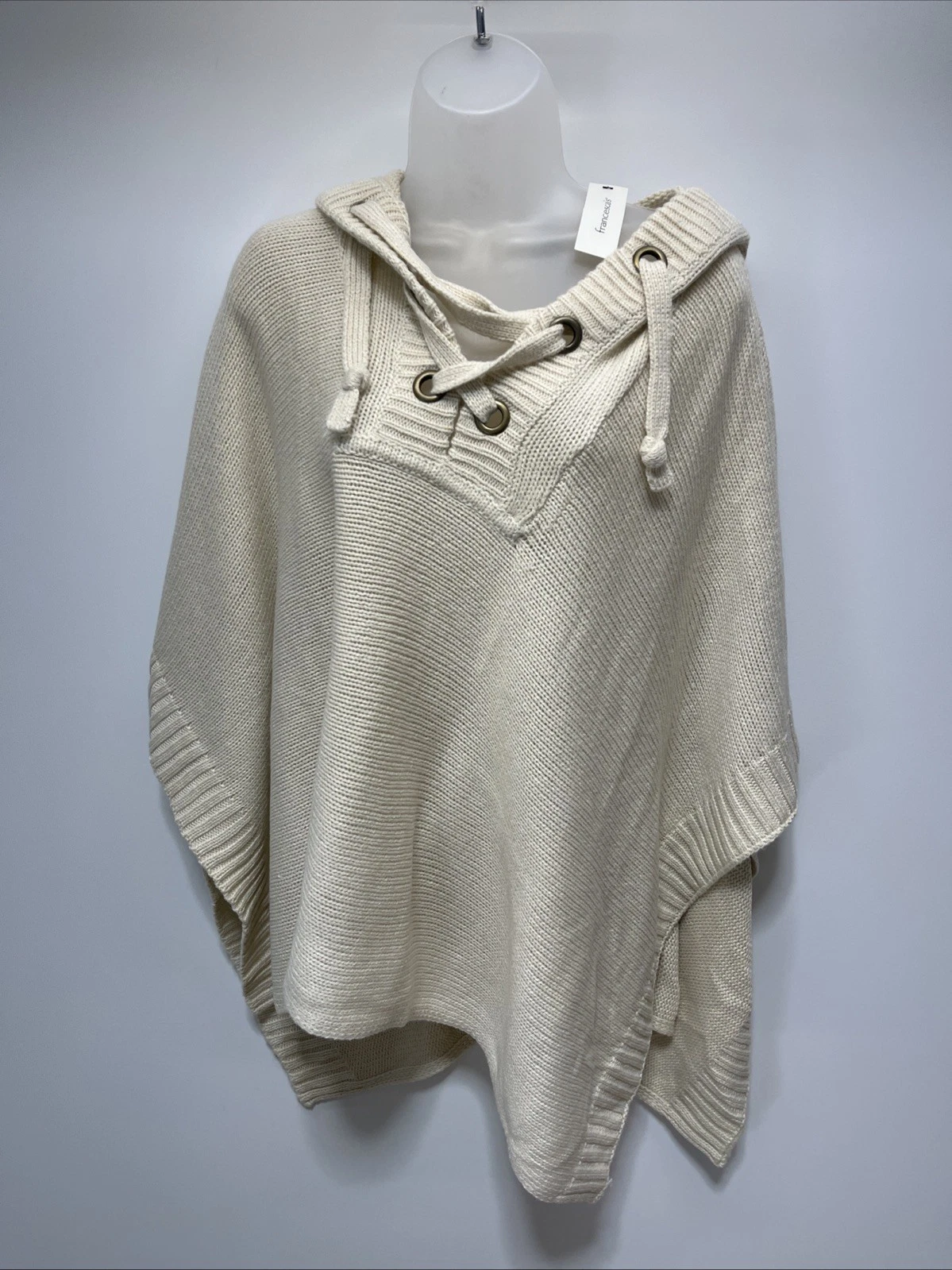 ALYA Hooded Chunky Pullover Poncho Lace-Up Front Women’s Size Small/Medium NWT