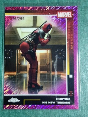 2025 Topps Chrome Deadpool Enjoying His New Threads Pink Shimmer Refractor /299