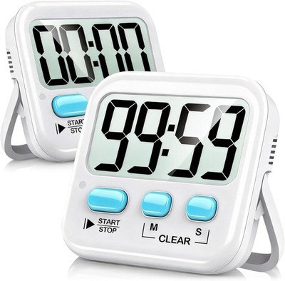 Magnetic Digital Kitchen Timer Loud Alarm Clock 2-Pack White LCD Countdown Timer