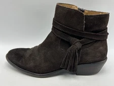 Sofft Ankle Boots Womens 7.5 M Dark Brown Suede Tamala Tassel Fringe Western