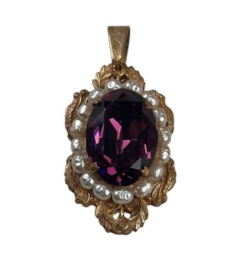 Vintage Signed Miriam Haskell Estate Amethyst Pearl Pendant