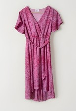 Sienna Sky Pink Floral Faux Wrap Dress With Flutter Sleeves Size Small
