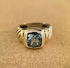 Vintage David Yurman Two Toned DY Mercer Sky Blue Topaz Ring in 925 Silver & 14K