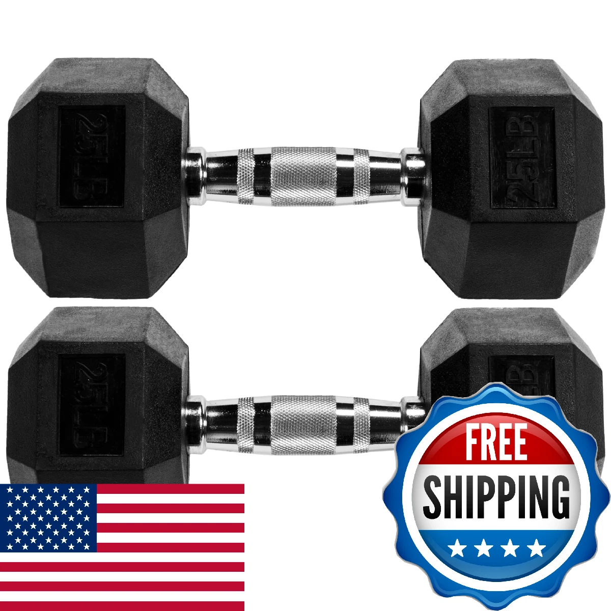 Fitvids 25LB Rubber Encased Hex Dumbbell Pair Weightlifting