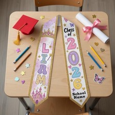 Personalized Princess Graduation Stole For Girls Class Of 2026 School Grad Sash