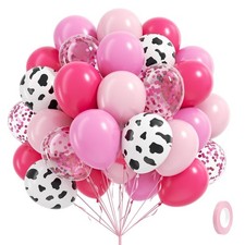 60pcs Cowgirl Balloons, Hot Pink Light Pink Confetti Cow Print Latex Balloons...
