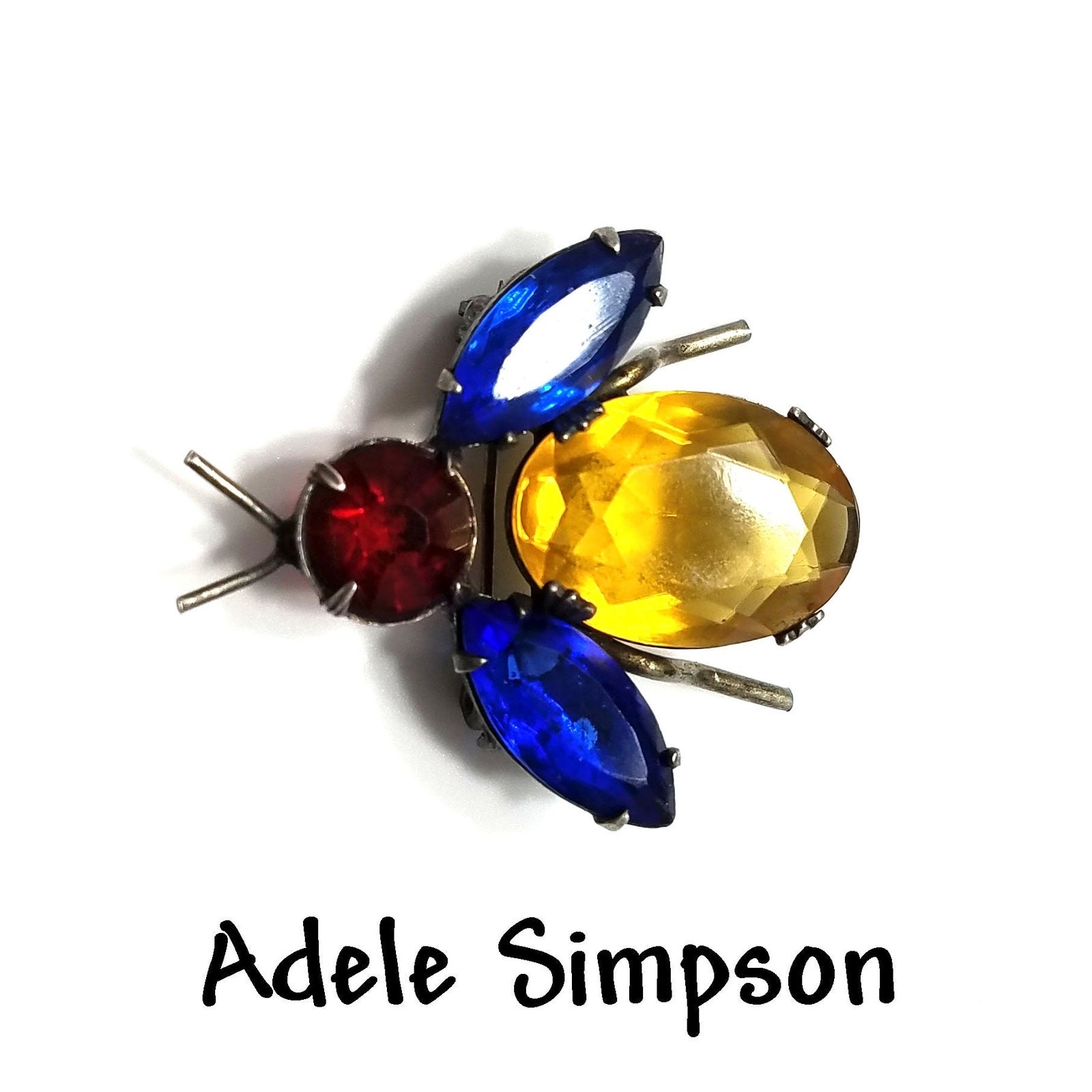 Vintage Adele Simpson Bug Brooch, Multicolored Rh… - image 2