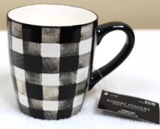 Robert Stanley Home Collection Ceramic Coffee Mug Black and White Checked Plaid