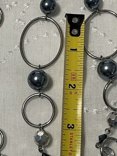 Lia Sophia silvertone hoop crystals and faux pearls long necklace gray/clear - Picture 12 of 12