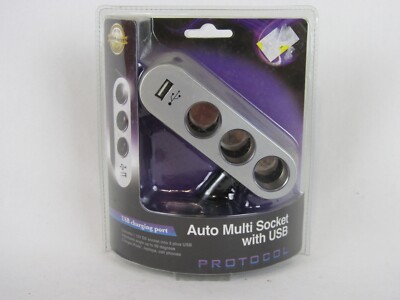 Protocol Auto Multi Socket With USB-Charging Port-12V DC to 3 Ports-USB-NEW