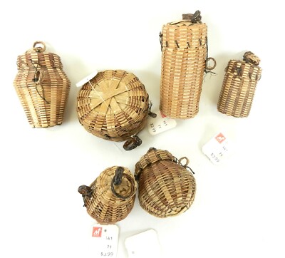 6 Vtg Metro Brand Woven Wicker Wood Baskets Urn Barrel Drum Shapes 1970's  S06